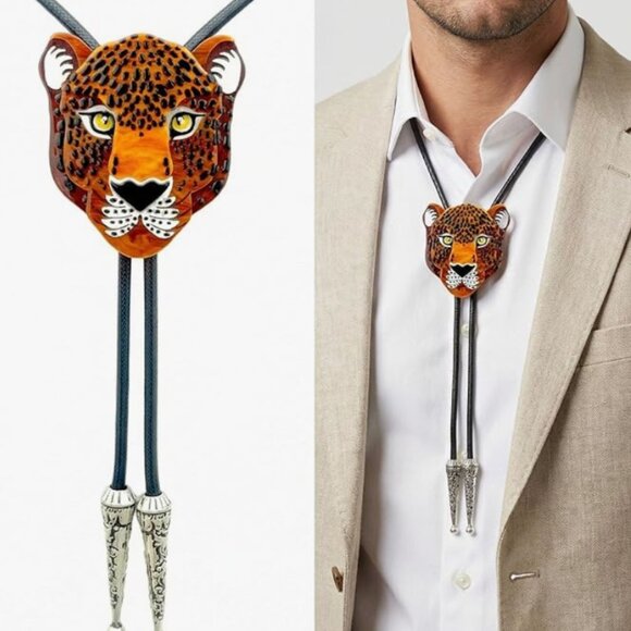 Leopard Native American Western Bolo Tie